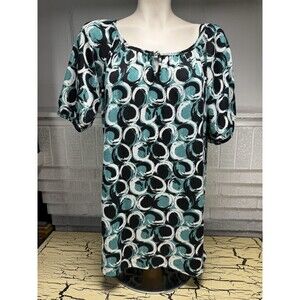 Apt 9 Black Blue White Swirl Circle Artsy Shirt Tunic Top Ladies XL Short Sleeve